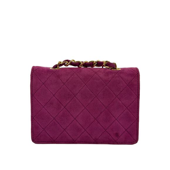 Chanel Vintage Fuchsia Suede Mini Flap Crossbody Bag w 24K Gold Plated Hardware - Picture 3 of 10